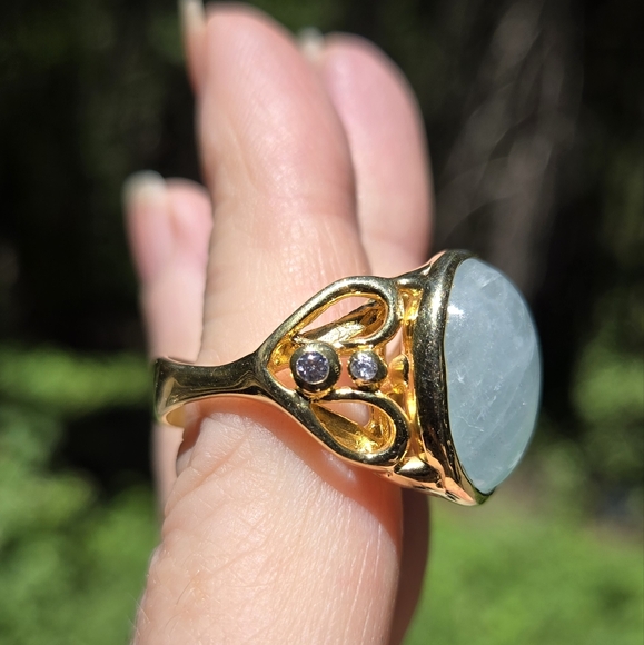 Aquamarine 13k & Topaz sterling & gold heart ring sz8 - Picture 5 of 8